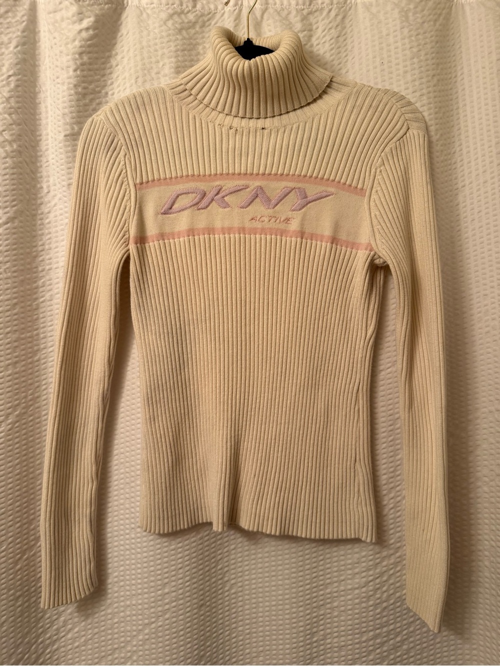 DKNY Active Vintage Turtleneck Ribbed Long Sleeve knit Sweater Top Pink Purple L